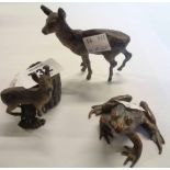 A cold painted spelter match striker in the form of a deer - sold with a spelter deer and a bronze
