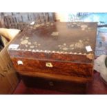 A burr walnut veneered and mother of plearl inlaid writing slope carcass with 1879 dated cartouche -