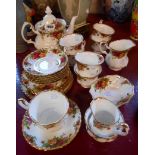 A Royal Albert Old Country Roses pattern six place tea set, large cup and saucer, creamer, etc.