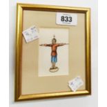 A framed Chinese Boxer Rebellion rice paper painting of a man being crucified