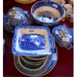 A collection of blue and white china including Wedgwood Ferrara and Willow, George Jones Abbey
