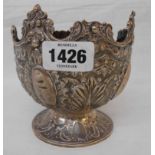 A 4 3/4" diameter late Victorian silver pedestal bowl with shaped cast rim and embossed acanthus