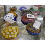 Eight assorted paperweights including five millefiori examples