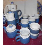 A Denby Chatsworth pattern coffee set with two mugs and a teapot