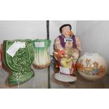 A Melba Ware Henry VIII character jug - sold with a Bunnikins Romeo figurine and money box, SylvaC