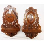 A pair of old wood Sorrento ware folding wall sconces