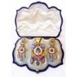 A 19th Century Grand tour suite of micro mosaic on yellow metal jewellery comprising of pendant