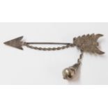 A Victorian silver arrow pattern cloak pin with bob and chain closure system marked H.S.Ellis,