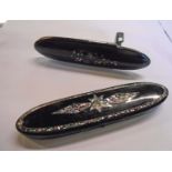 Two Victorian lacquered and mother of pearl spectacle cases