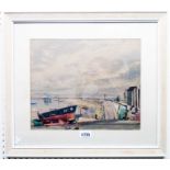 Lyons Wilson (1892-1981): a framed watercolour entitled "Brixham Breakwater" - signed and