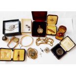 A small quantity of gold and other jewellery including 9ct circular locket, 9ct. gold garnet bar