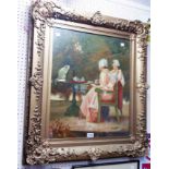 An ornate gilt framed 19th Century English School oil on canvas laid down, depicting two Victorian