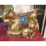 Two hollow cast brass cat ornaments