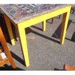 A pine table with stripped top and painted frame