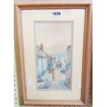 W. Sands: a framed watercolour, depicting a view a street looking down to the harbour at St.