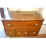 A 3' 6" early 19th Century mule chest with lift-top front panel, three drawers under, brass