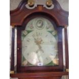 A 19th Century oak and crossbanded longcase clock, the 12" painted arch dial with horse chestnut