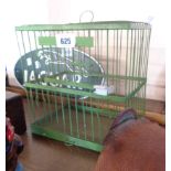 A painted wood and wire canary cage with ceramic water holder and pull out tray