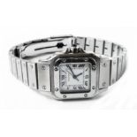 A Cartier lady's steel cased wristwatch with square dial, original industrial style link bracelet