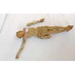 A 19th Century carved giltwood figure of crucified Jesus - one arm detached but present