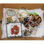 A box containing a quantity of good quality costume jewellery including agate necklace, glass beads,