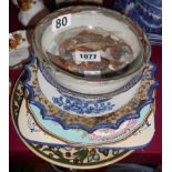 A Colin Kellam studio pottery small bowl decorated with fish - sold with a Meissen plaque