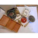 A quantity of collectable items including bead work, draw-string pouch, cartes de visite and other