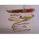 Three collectable penknives, silver handled manicure items, etc.