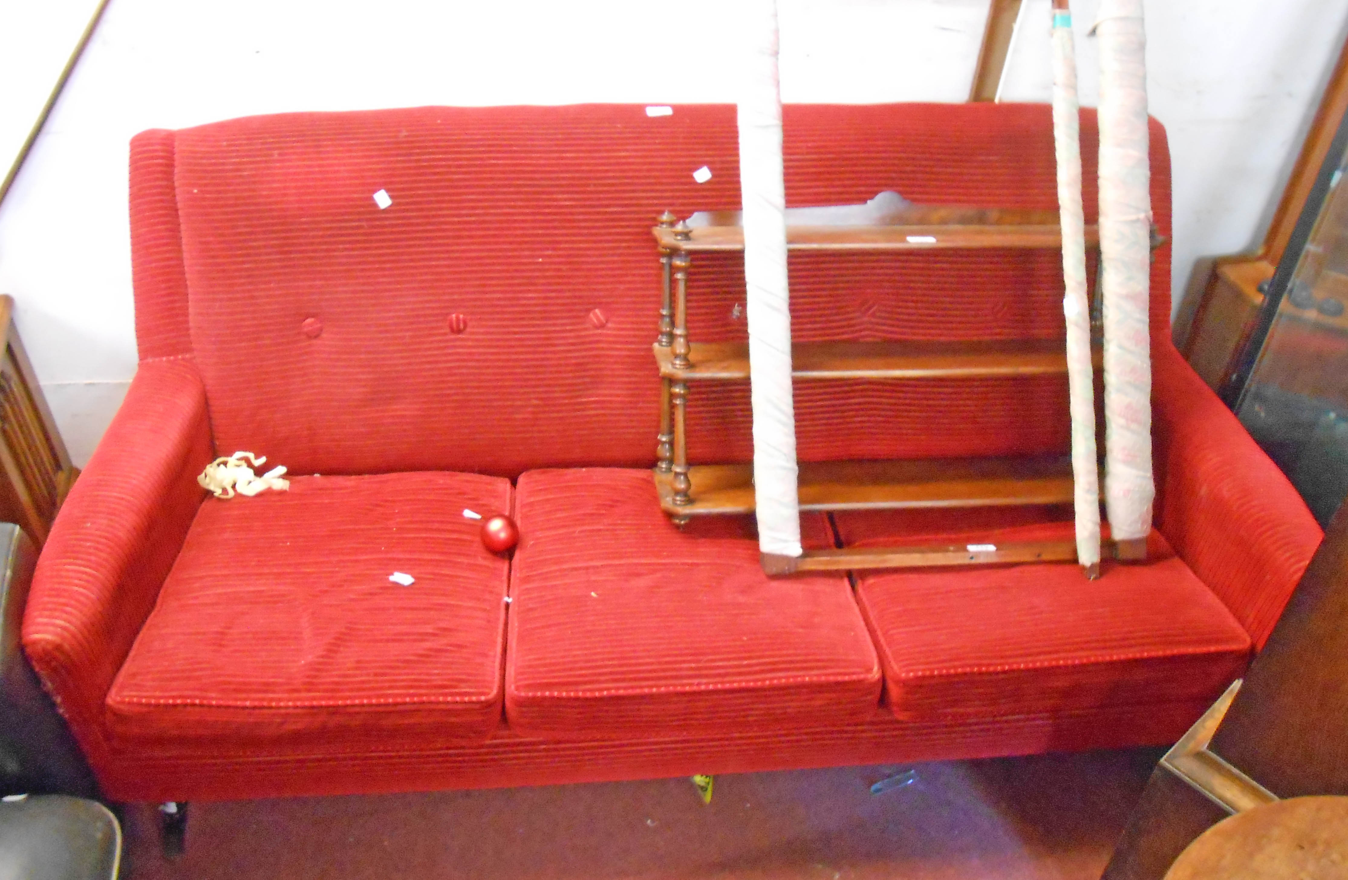 seater settee with r A 5' 8" retro three seater settee with original red striped button back
