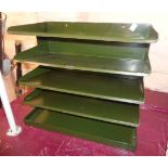A vintage green painted metal filing rack