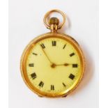 A import marked 15ct. gold lady's fob watch with engraved decoration and lever movement - main