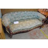 A 6' 6" 19th Century walnut part show frame curved back settee with high relief carved floral,