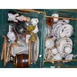 Two crates of assorted china and glass including Worcester Evesham, commemorative, etc.