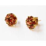 A pair of import marked 375 gold garnet cluster stud ear-rings