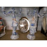 A pair of 19th Century continental figural candlesticks in the Rococo style, depicting male and
