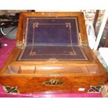 A burr walnut veneered and brass inlaid writing slope - for restoration