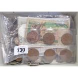 A box of antique and later world and Great British coinage including 1840 Russia 25 Kopecks (