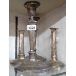 Two pairs of antique silver plated copper candlesticks - various condition