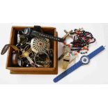 A wooden box containing vintage and modern wristwatches including Accurist Seiko digital, also