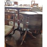 Antique mahogany pedestal wine table, set on turned pillar and tripod base - top reset - sold with