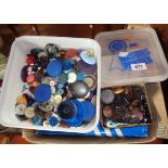 Three tubs of assorted vintage buttons, etc.