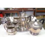 Assorted silver plated teaware and tray