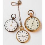 A gold plated cased pocket watch - sold with an old white metal cased back wind pocket watch and a