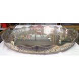 A 24" silver plated oval gallery tray with pierced and beaded border