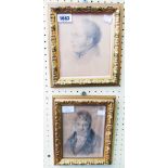 Two gilt framed pencil portraits of gentlemen, one signed with the intials J. B. and dated