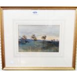 Alfred Thomas Fisher:a gilt framed watercolour, depicting sheep in a landscape with church spire