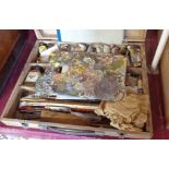 A vintage Guys wooden artist's box with contents including Winsor & Newton, Rowney, and other colour