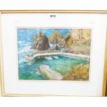 Michael Smith: a gilt framed pastel drawing entitled "Mullion Cove" - signed - gallery label verso