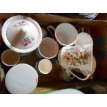 A quantity of assorted ceramics comprising five floral mugs, a Staffordshire floral pot, a