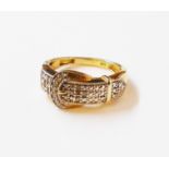 A marked 925 silver gilt diamond encrusted buckle pattern ring